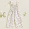 Cute Girl's Summer Plaid Flutter Sleeve Jumpsuit, Lightweight Wide Leg Bodysuit