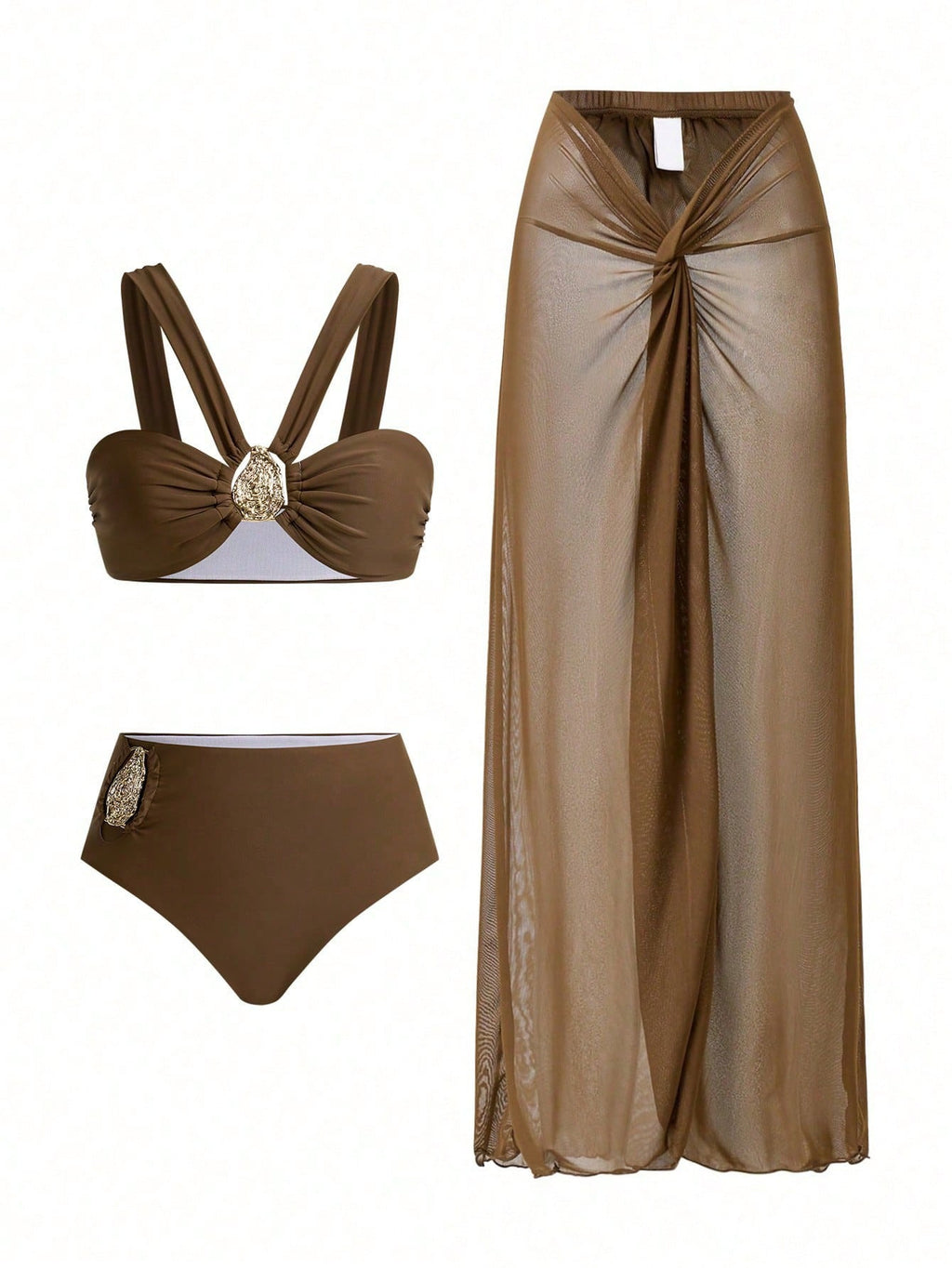 Sexy Solid Color Separated Bikini Three-Piece Set