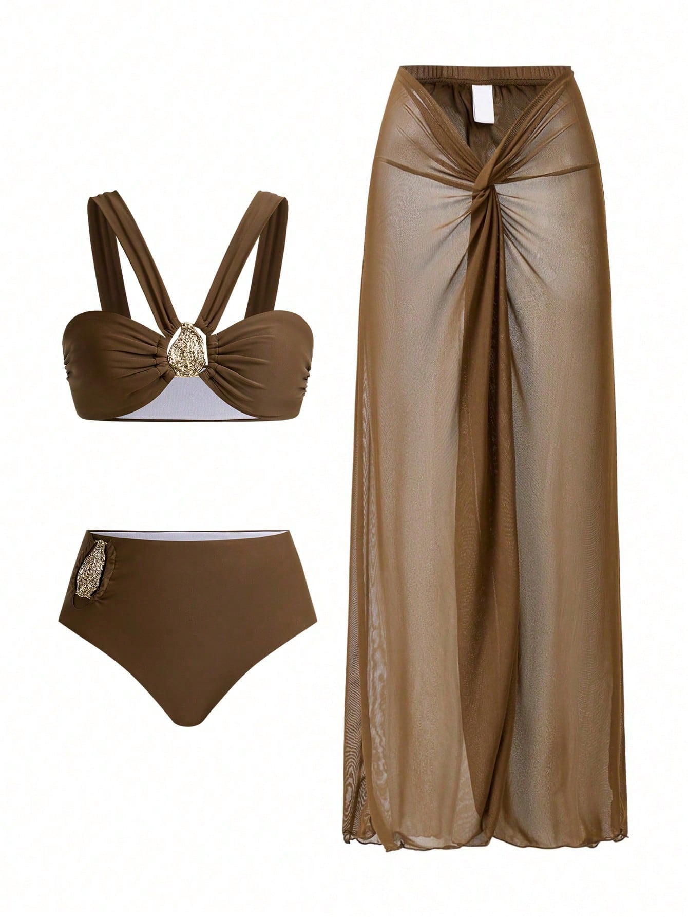 Sexy Solid Color Separated Bikini Three-Piece Set