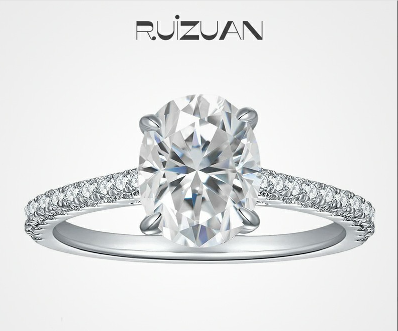 S925 Sterling Silver  2 Carat Oval Moissanite Ring Four-Prong Wedding Ring French Style Engagement Ring