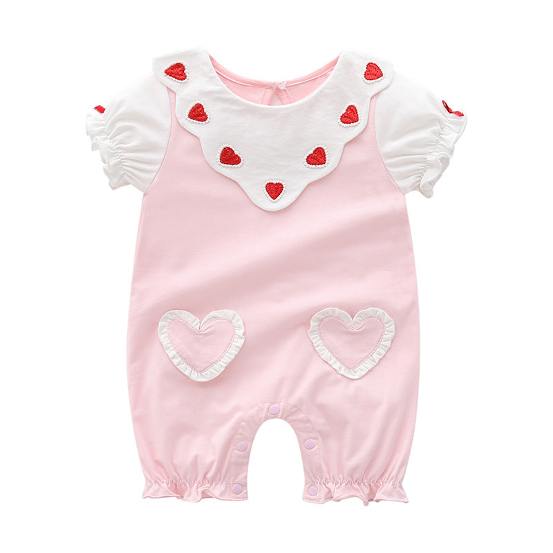 Short sleeved heart-shaped baby jumpsuit
