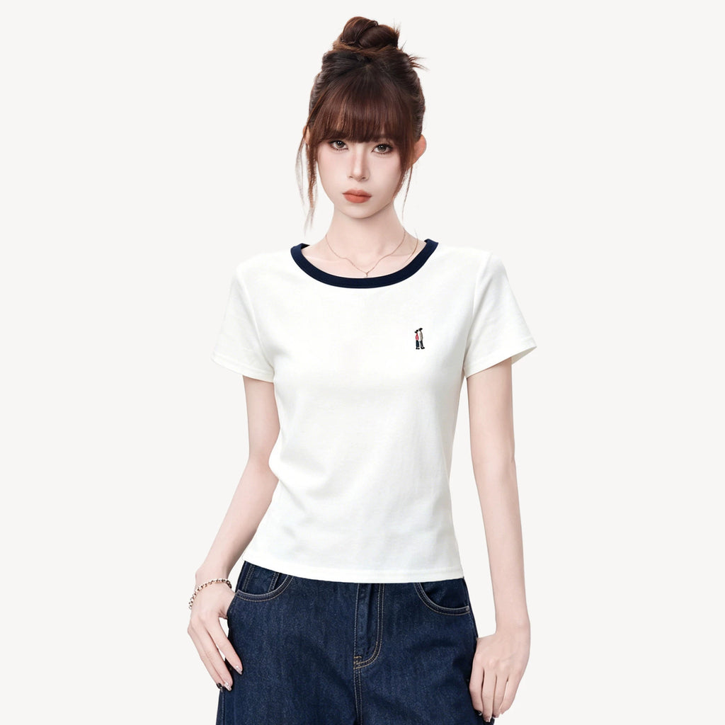 Round Neck Short Sleeve T-Shirt for Women Loose Unique Stylish Top
