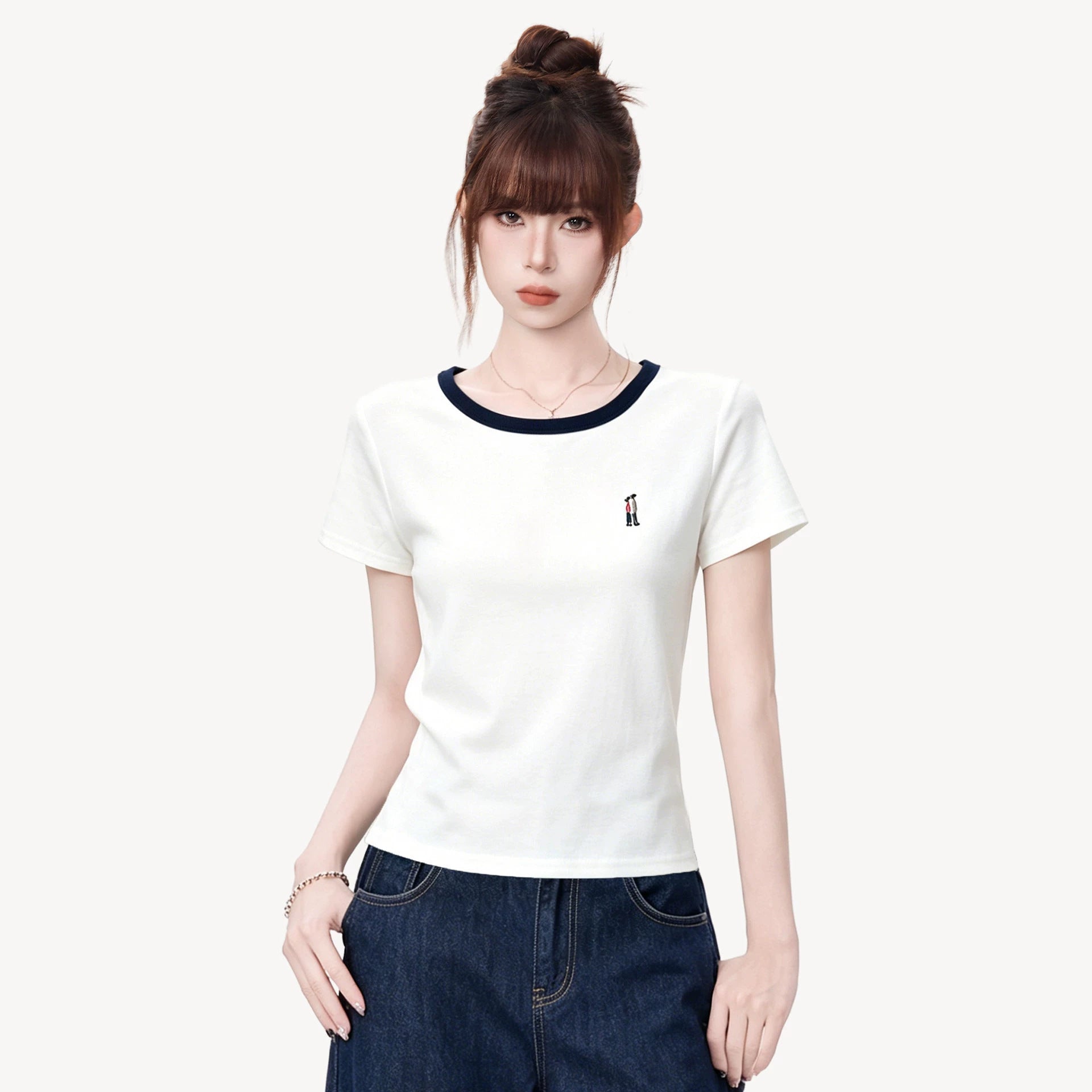 Round Neck Short Sleeve T-Shirt for Women Loose Unique Stylish Top