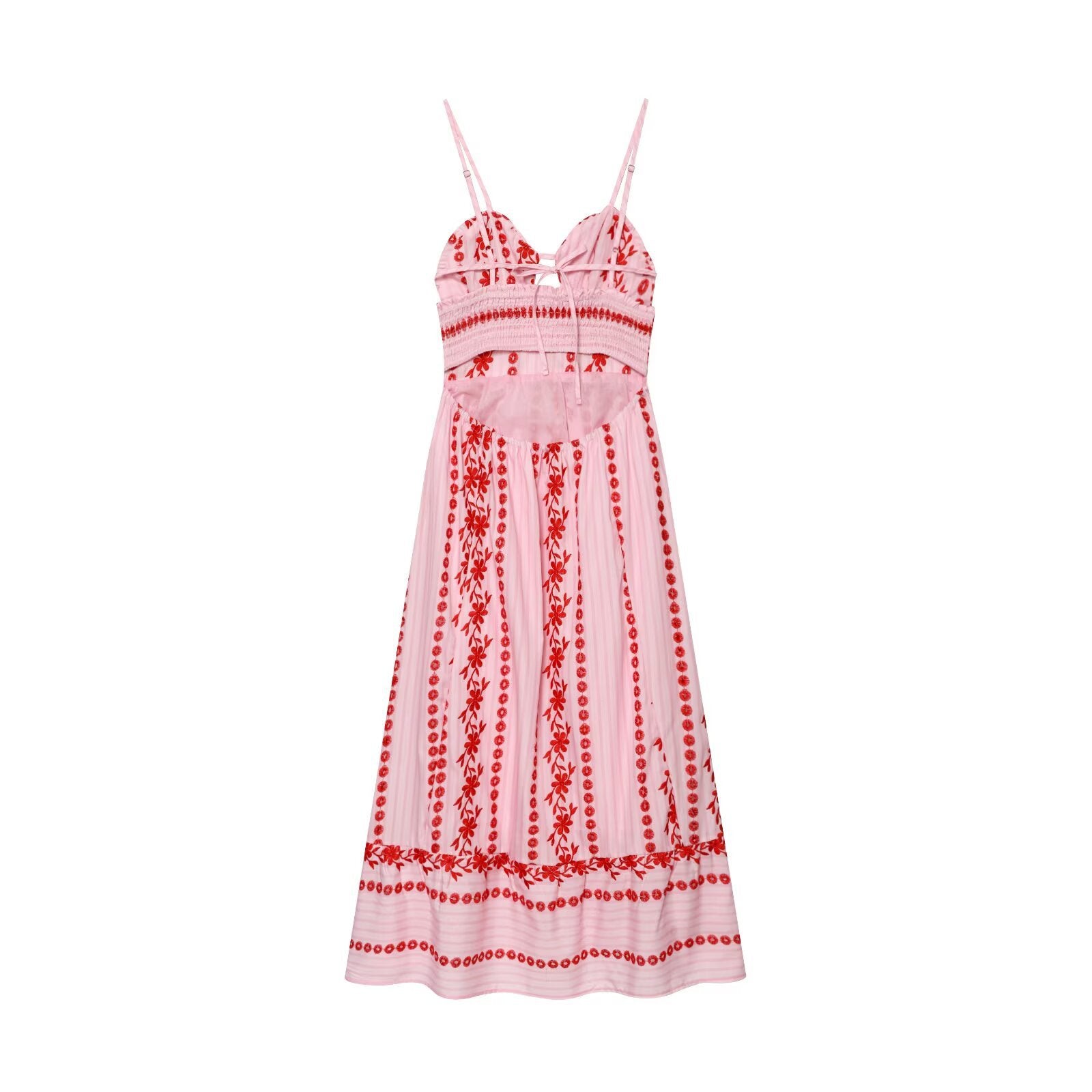 Holiday style hollow out embroidered MIDI dress