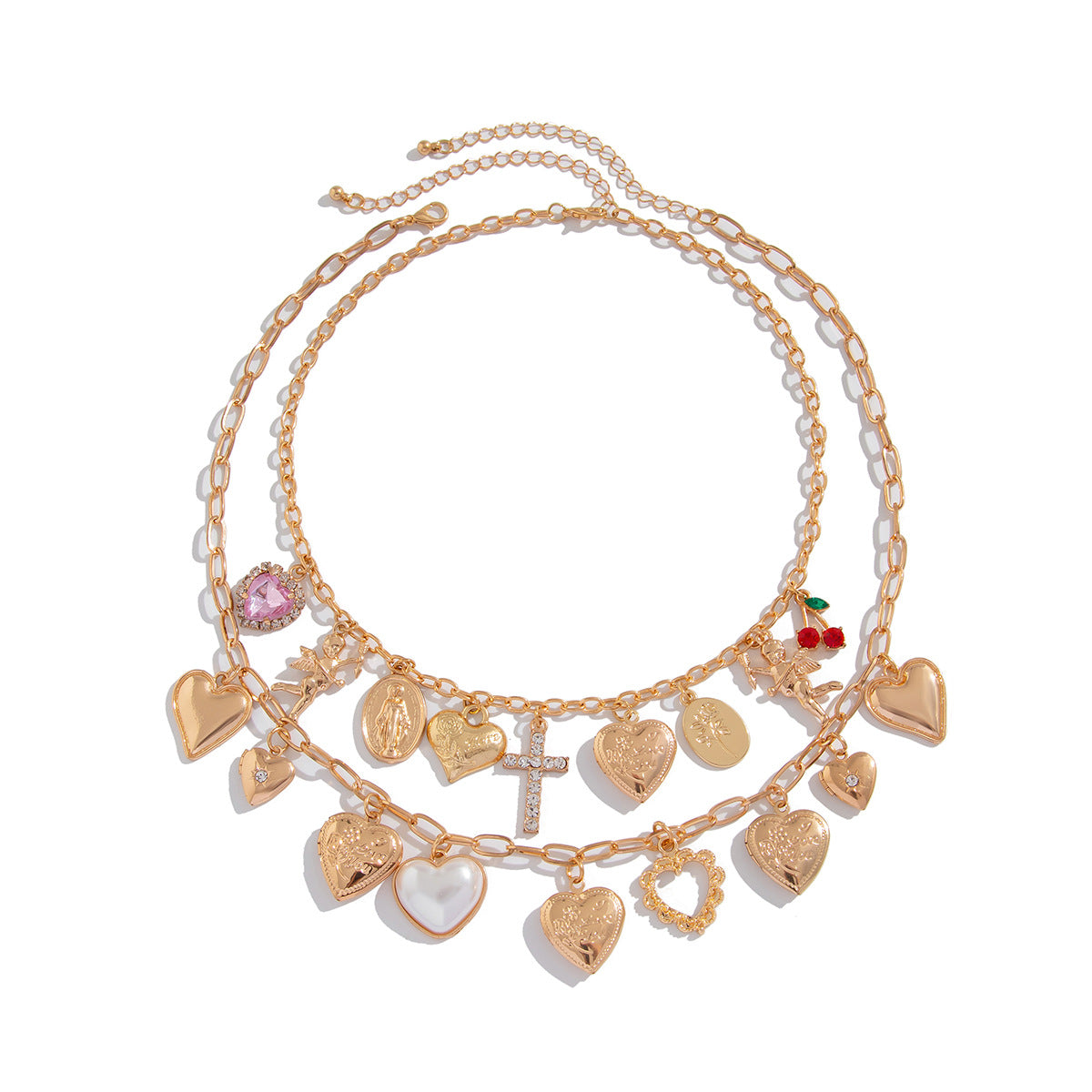 Ins Love Element Pendant Alloy Necklace Stacked Wind Set Diamond Cross Collar Chain