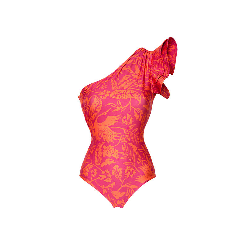 Ruffle One-Shoulder One-Piece Bodysuit Swimwear for Women Beach Vacation Set Dress