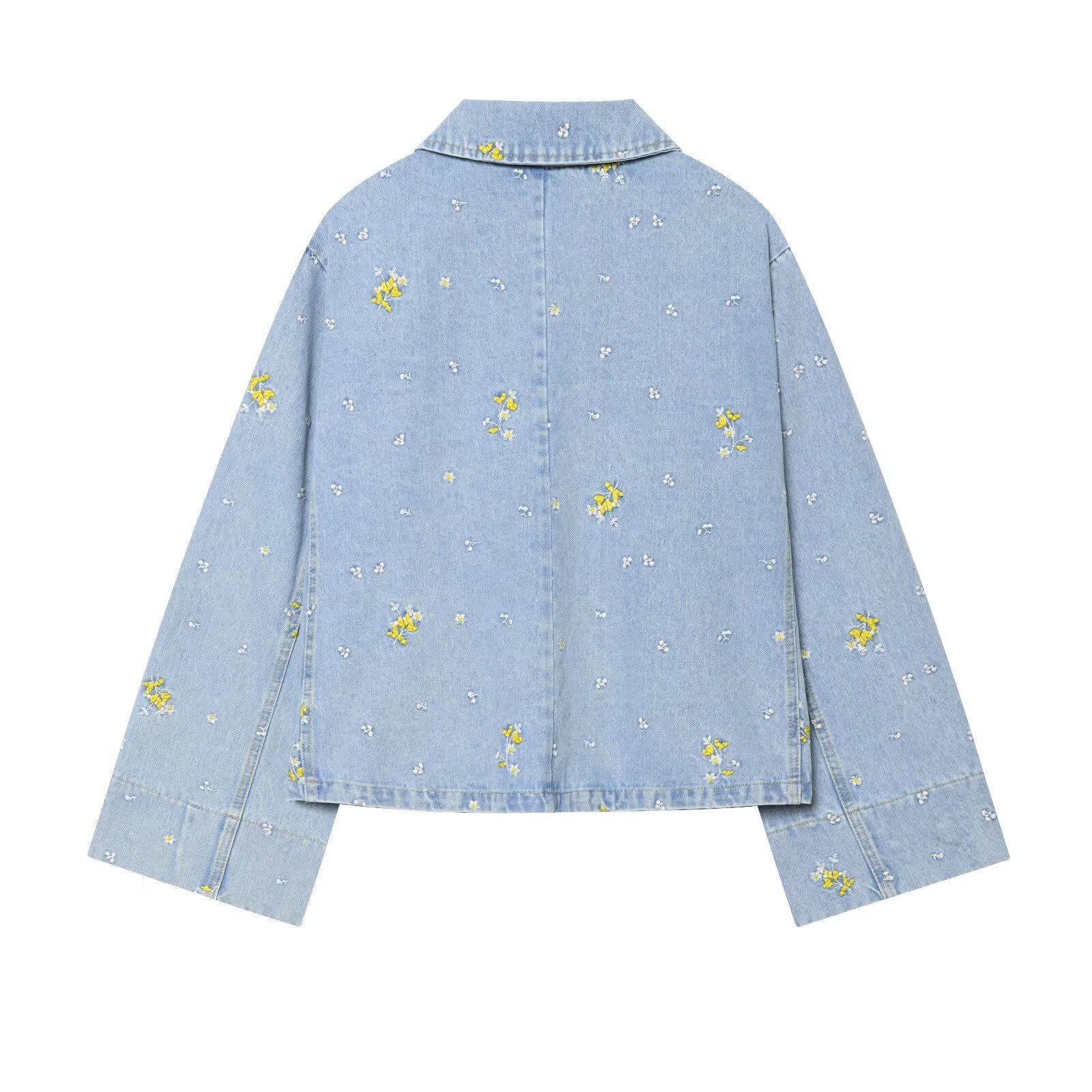 Embroidered denim jacket+denim shorts set