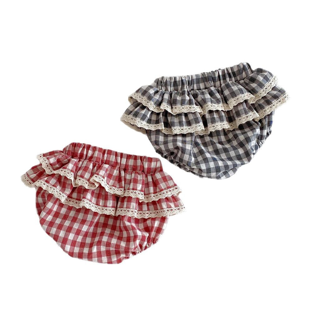 Girls' plaid lace pants