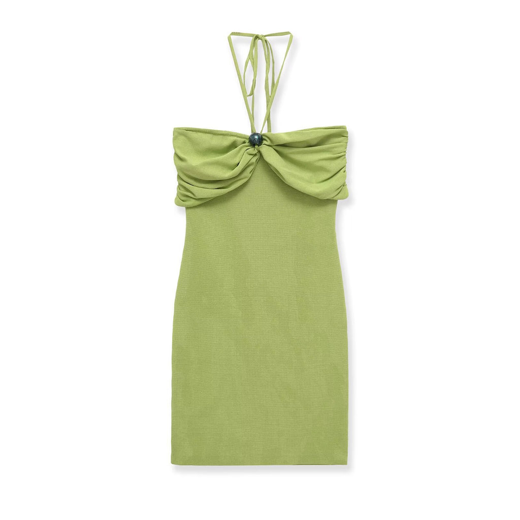 Wrinkled knot embellished spherical knitted strapless dress