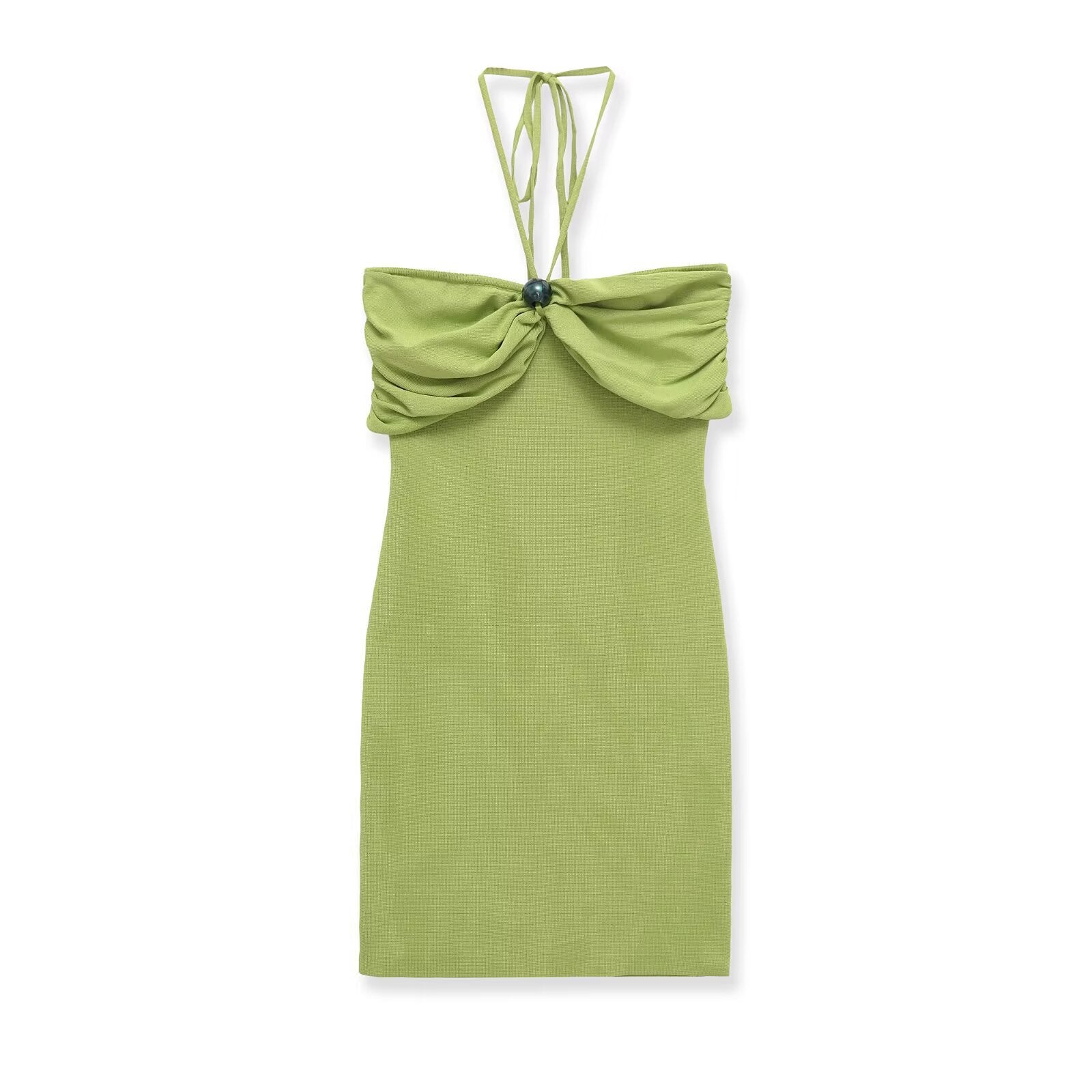 Wrinkled knot embellished spherical knitted strapless dress