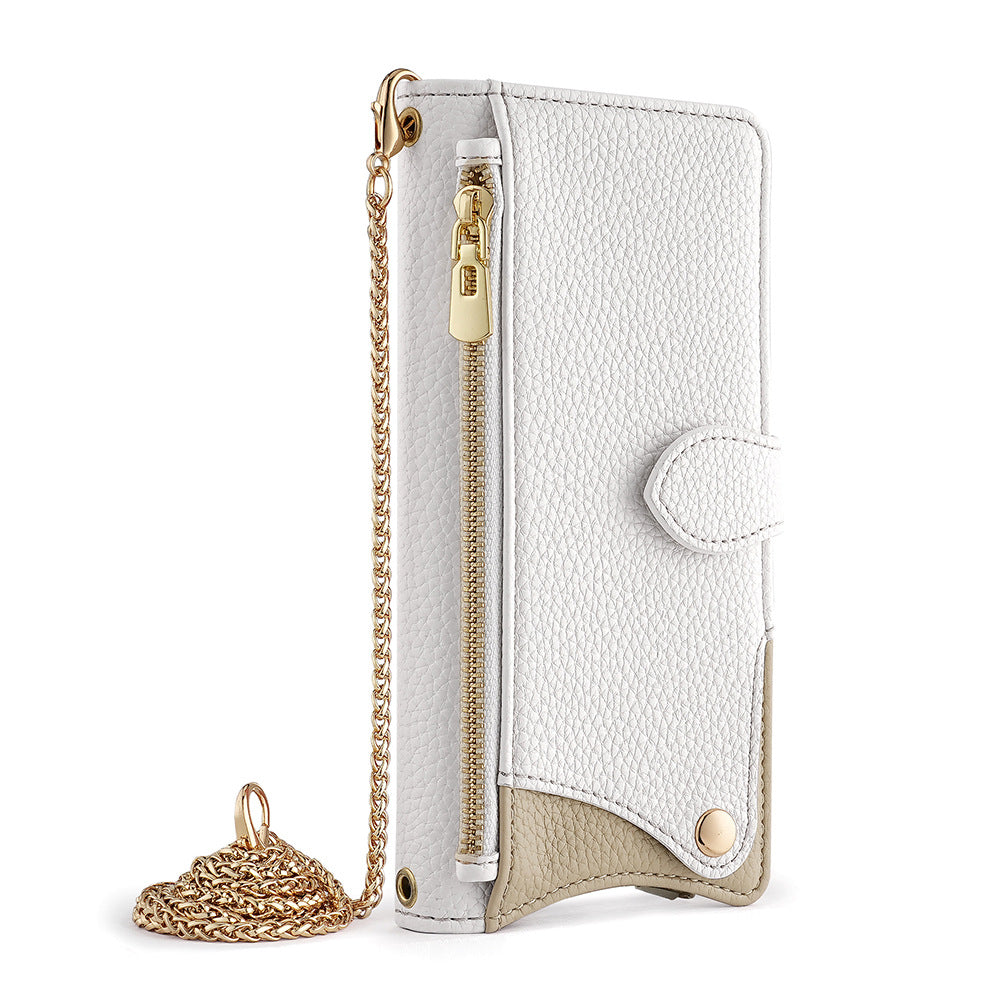 Makeup mirror Apple 17 Promax crossbody phone case suitable for iPhone 15 stand 16 card insertion 13 phone case
