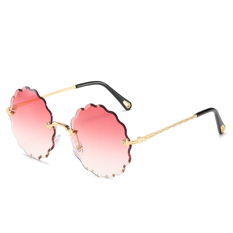 Driving Glasses Women Round Diamond Trimming Frameless Sunglasses Sun Flower Sunglasses Gradient Vintage Fashion Glasses