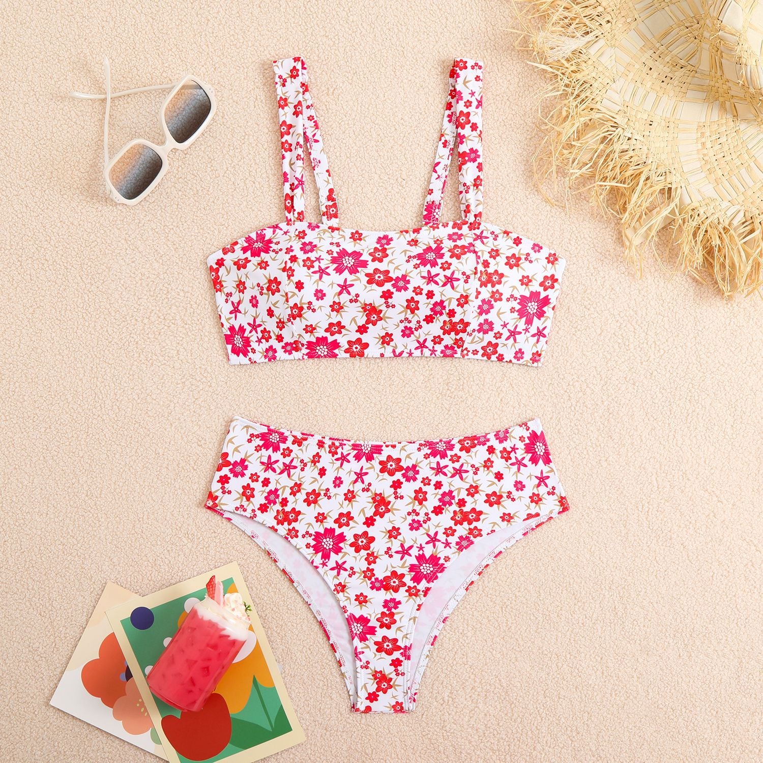 Small floral high waisted patchwork bikini