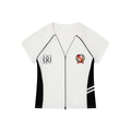 Badge Zipper T-Shirt for Women, Color-Blocking Wide Sleeve Fitted Slim Fit Top
