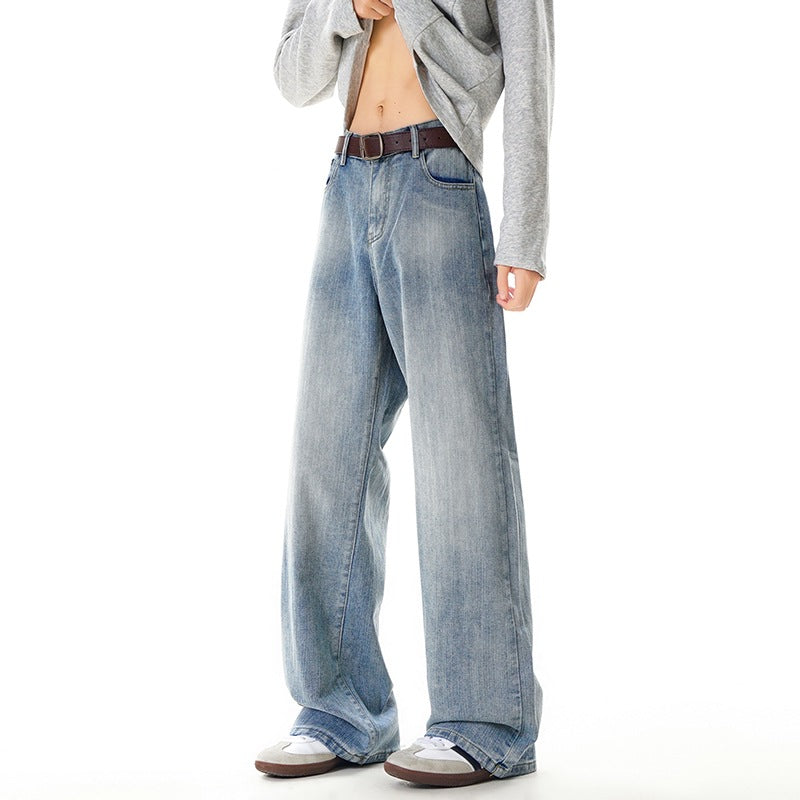 Street Style Washed Straight Leg Jeans Men