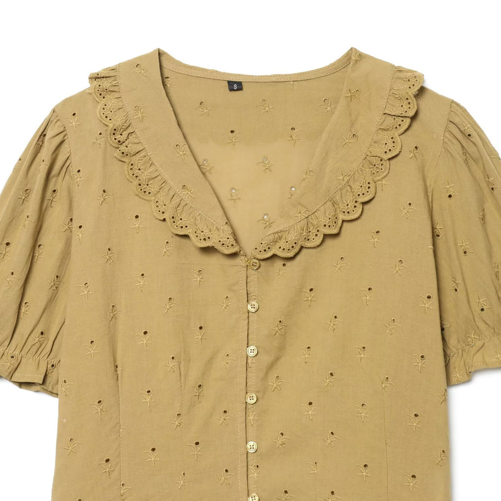 Embroidered small round collar shirt
