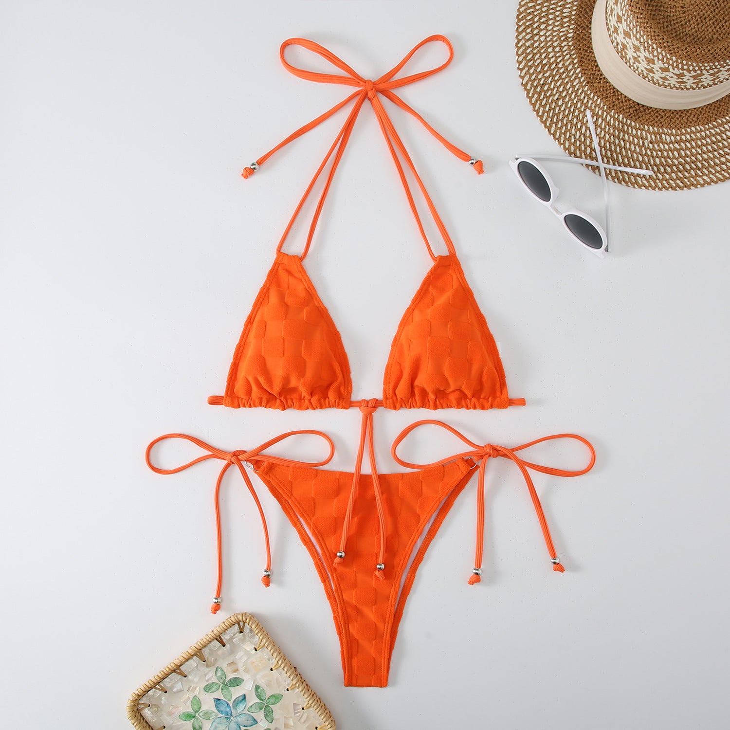 Split strap strap triangle bikini swimsuit