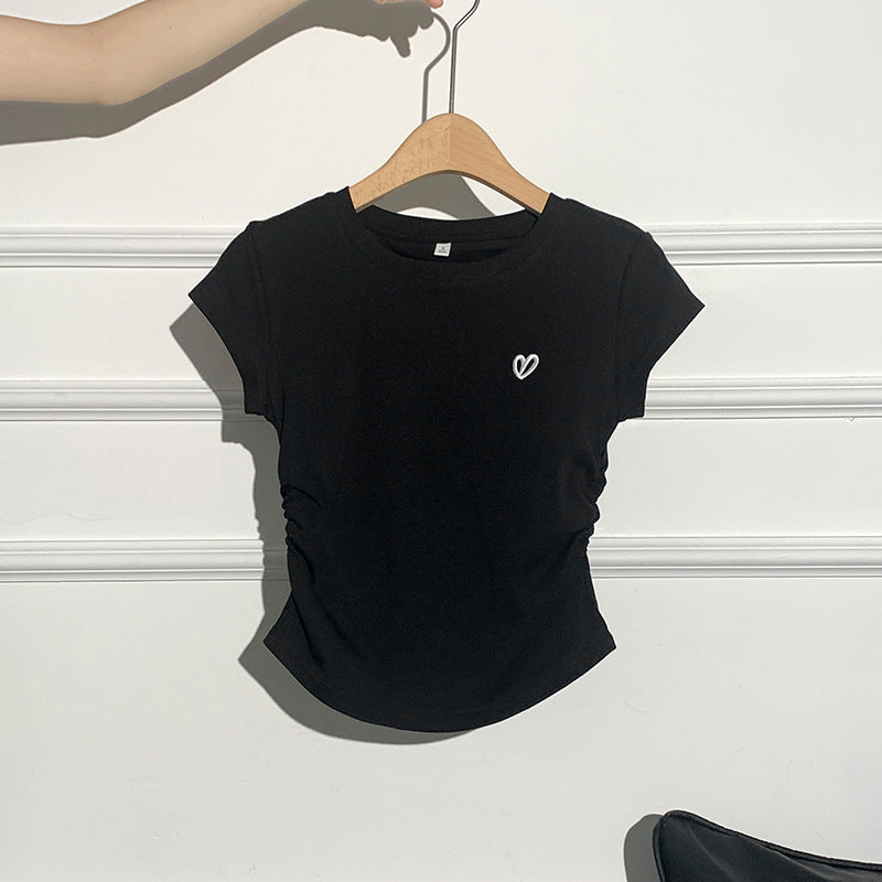 Round Neck Short Sleeve Inner Top Regular Shoulder Women's T-Shirt Fitted Upper Wear