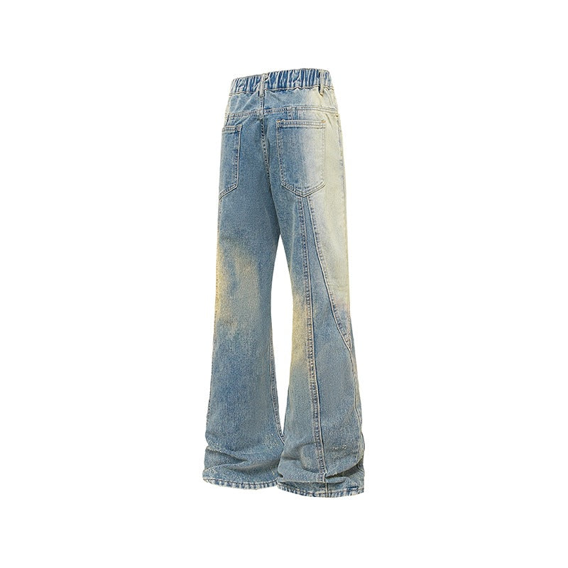 Gradient Distressed Wide Leg Flared Jeans Men Casual Pants