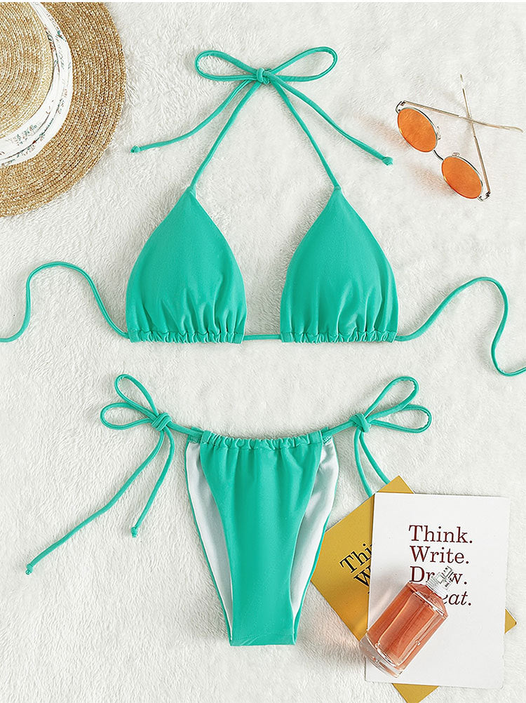 Sexy Solid Color Bikini Set with Tie-Straps