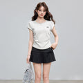 Round Neck Short Sleeve Inner Top Regular Shoulder Women's T-Shirt Fitted Upper Wear