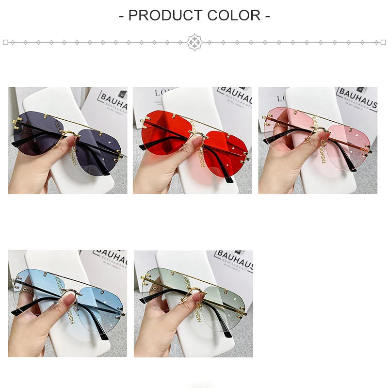 Vintage Rimless Alloy Pilot Sunglasses for Men  Women Gradient Sun Glasses Female Metal Retro Luxury Shades Eyewear