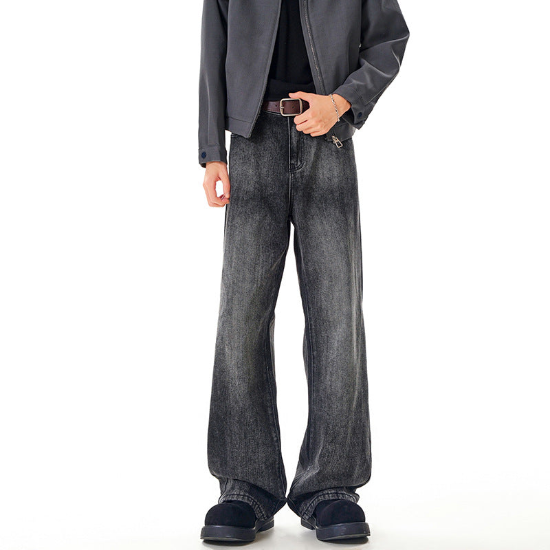 Street Style Washed Straight Leg Jeans Men