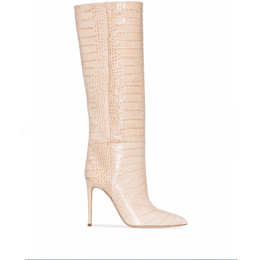 Women's High Boots Crocodile Print Slip-on Long Boots Women Sexy High Heels Designer Shoes Stiletto Concise Demonia Boots