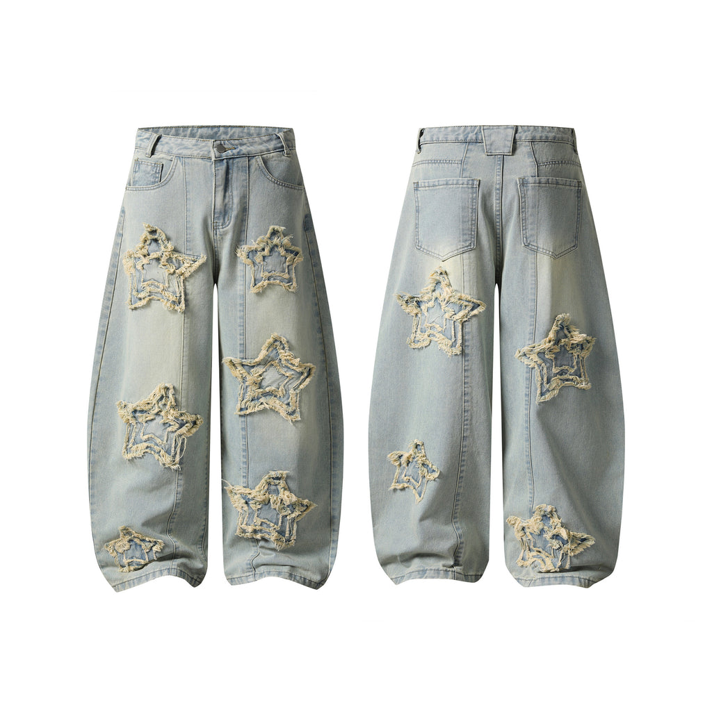 Frayed Star Wide Leg Pants for Women, Loose Knife-Edge Cut Slimming Long Pants