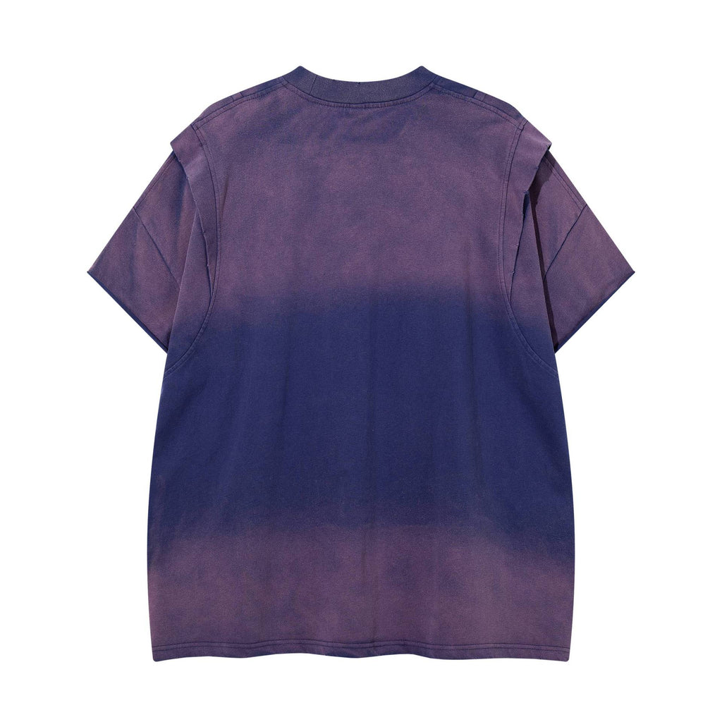 Deconstruction splicing gradient short sleeved shirt