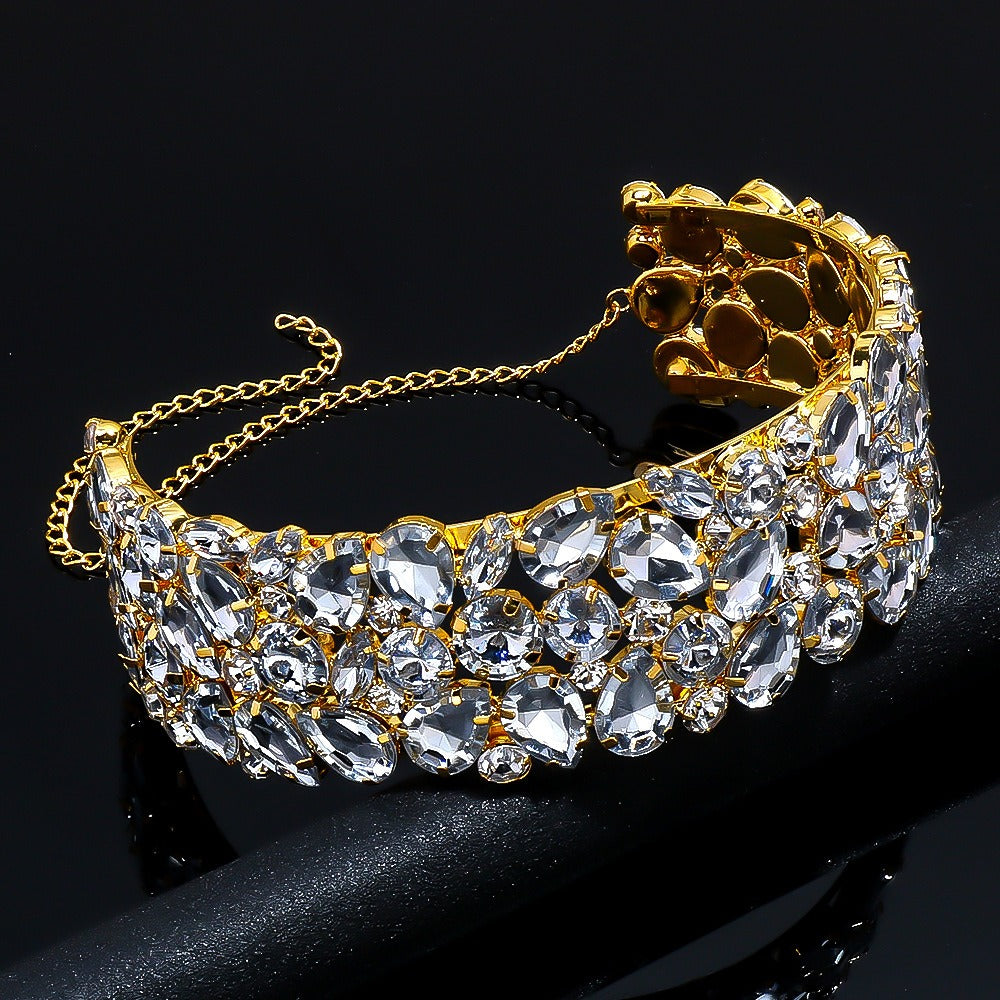Exaggerated necklace design with a sense of temperament, water diamond droplet multi-layer necklace, summer women's fashion vers