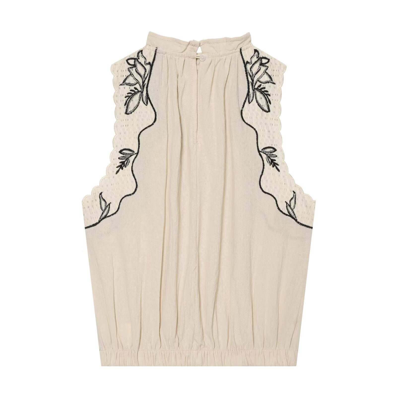 Embroidered patchwork balloon shaped sleeveless top