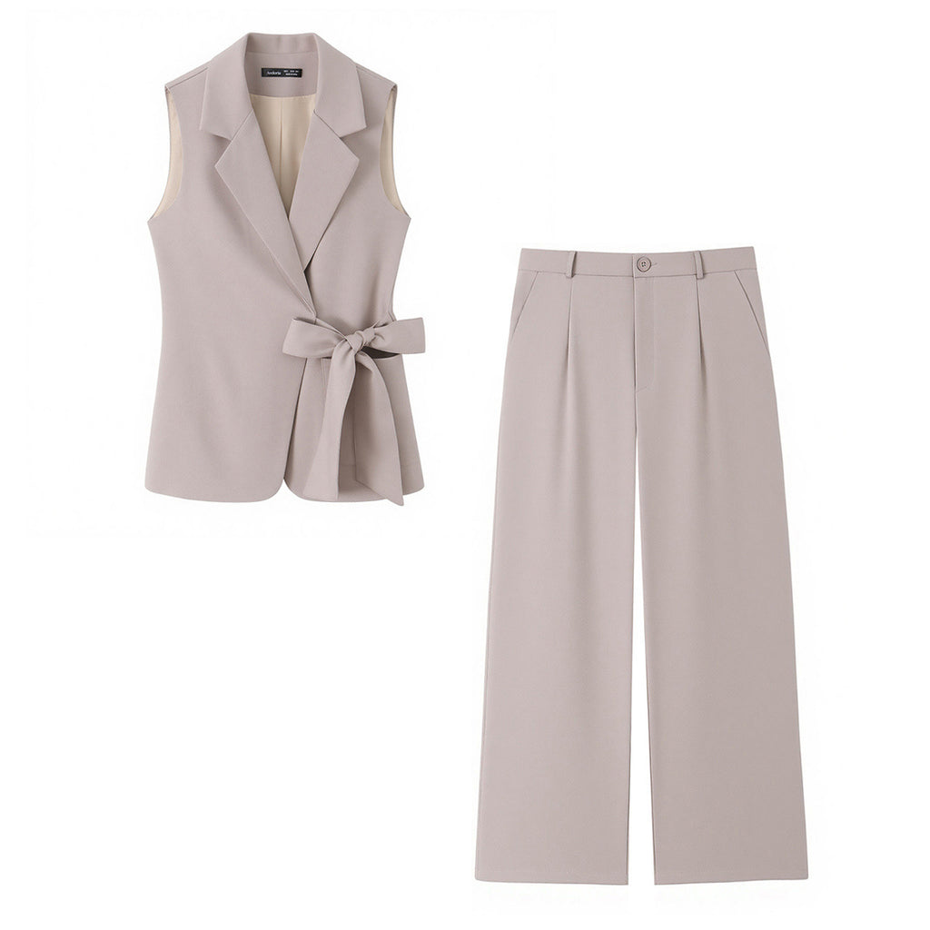 Strap up buttonless suit vest+long storage set