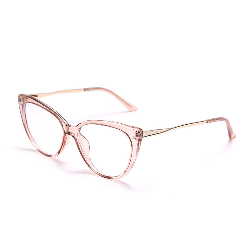 TR90 Anti-Blue Light Cat Eye Retro Glasses Frame New Personality Flat Mirror European And American Metal Trend Glasses Frame