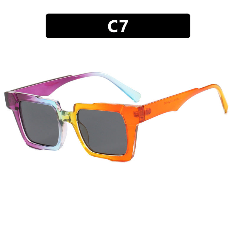 Square color blocked glasses frame, anti blue light flat lens, fashionable ins glasses frame, high-end feel, exaggerated personality, female
