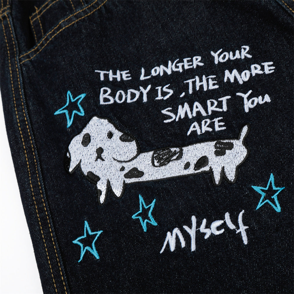 Cartoon embroidery used denim pants
