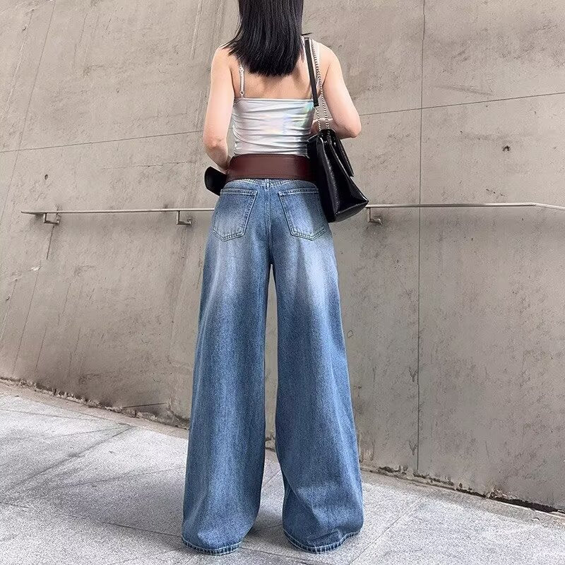 Loose Wide-Leg Straight Cut Jeans for Women