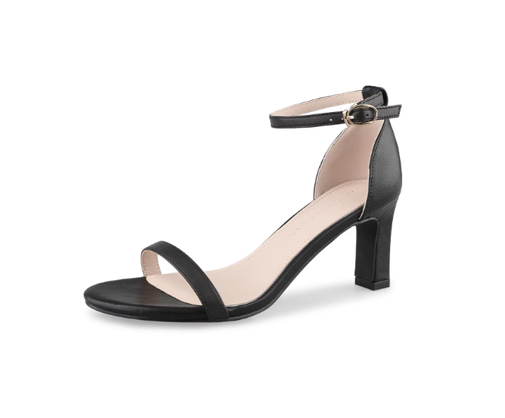 Real leather flat sandals with thick heels for women French black high heels for women
