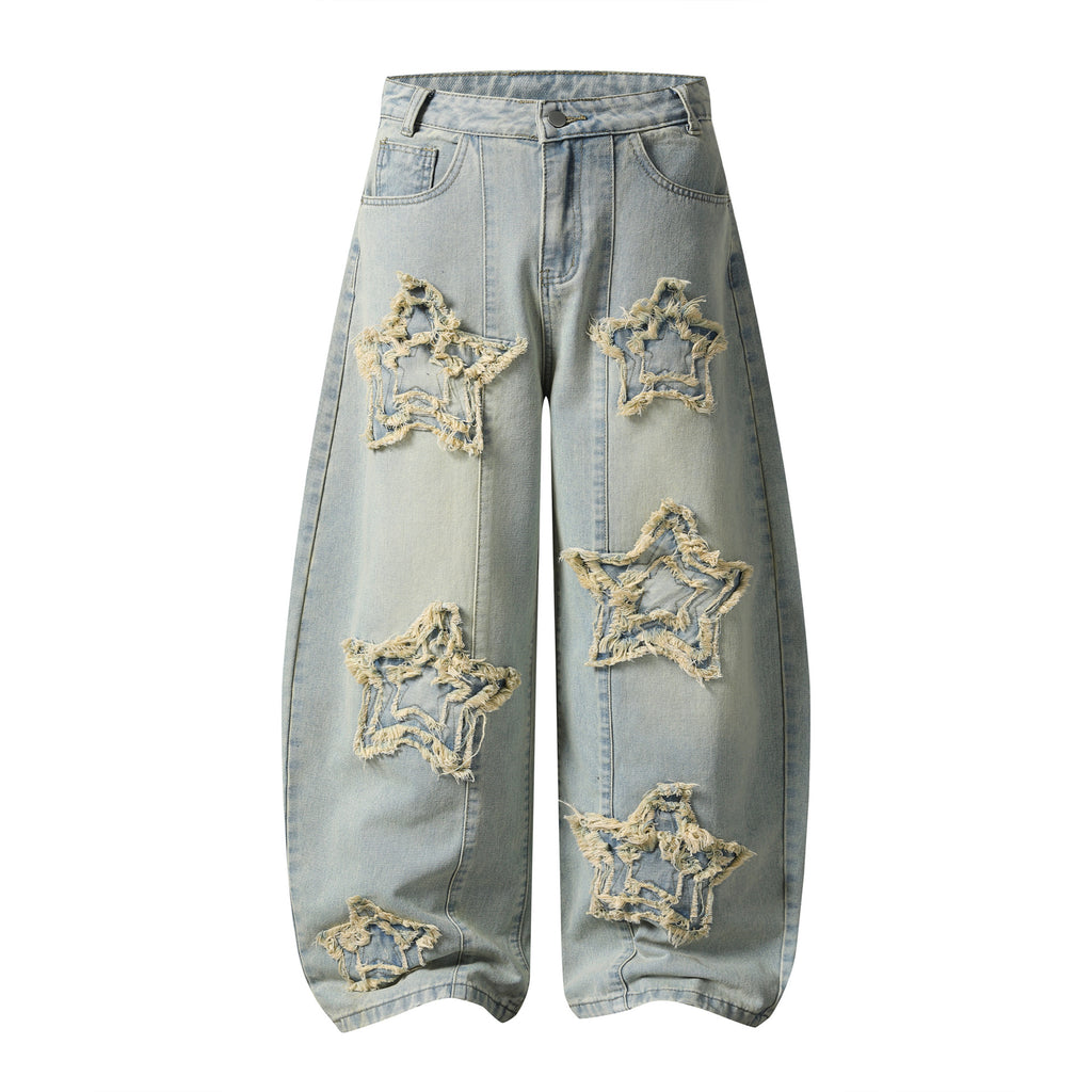 Frayed Star Wide Leg Pants for Women, Loose Knife-Edge Cut Slimming Long Pants