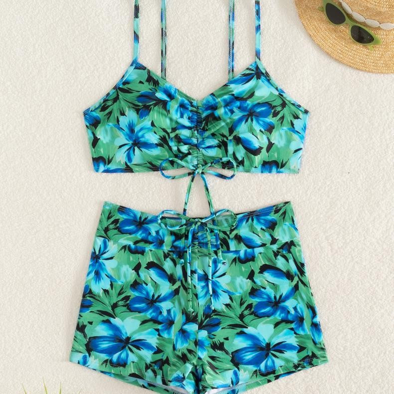 Drawstring Split Swimsuit Bikini