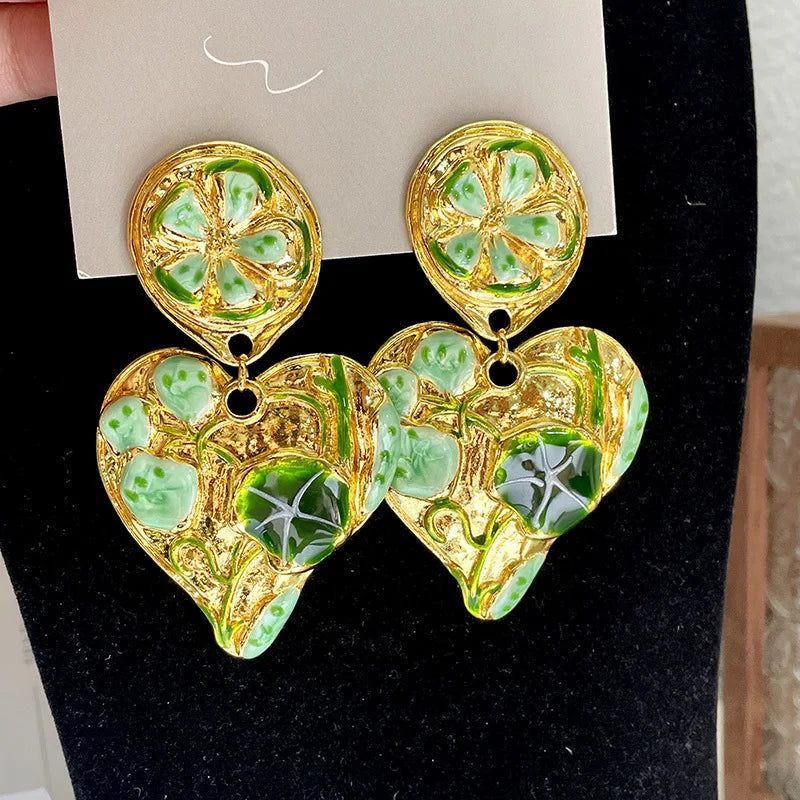 Vintage Jewelry Leaf Petals Ear Clip Heart Shaped Flower Earrings Without Ear Holes Female