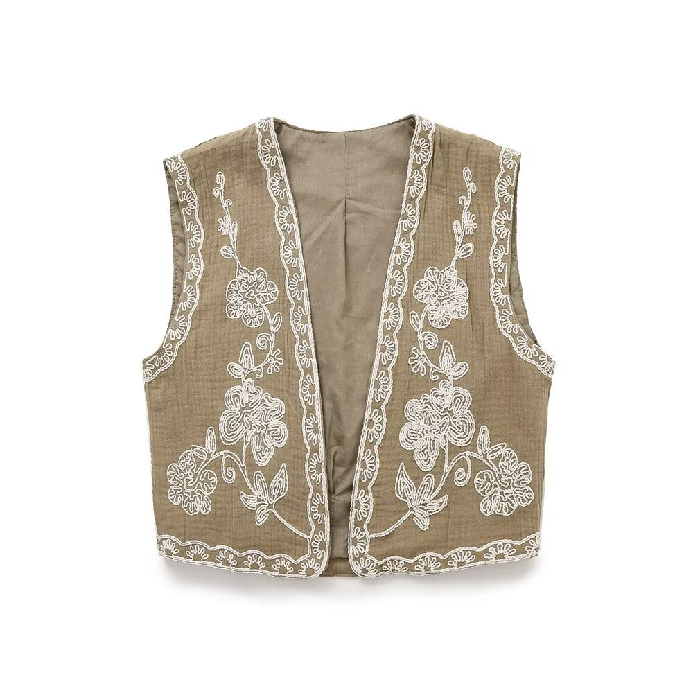 Ethnic style street embroidered short vest