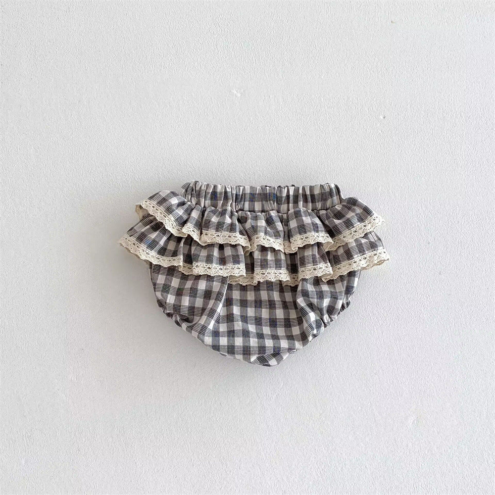 Girls' plaid lace pants