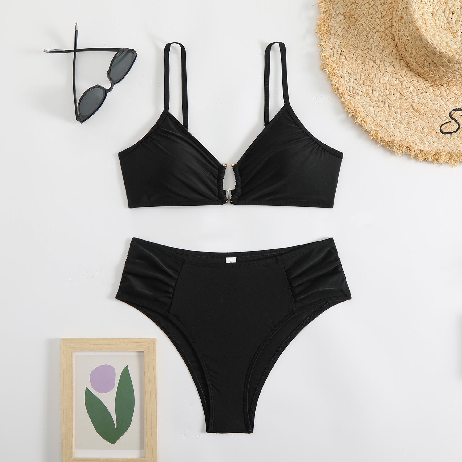 Solid color triangle bikini swimsuit