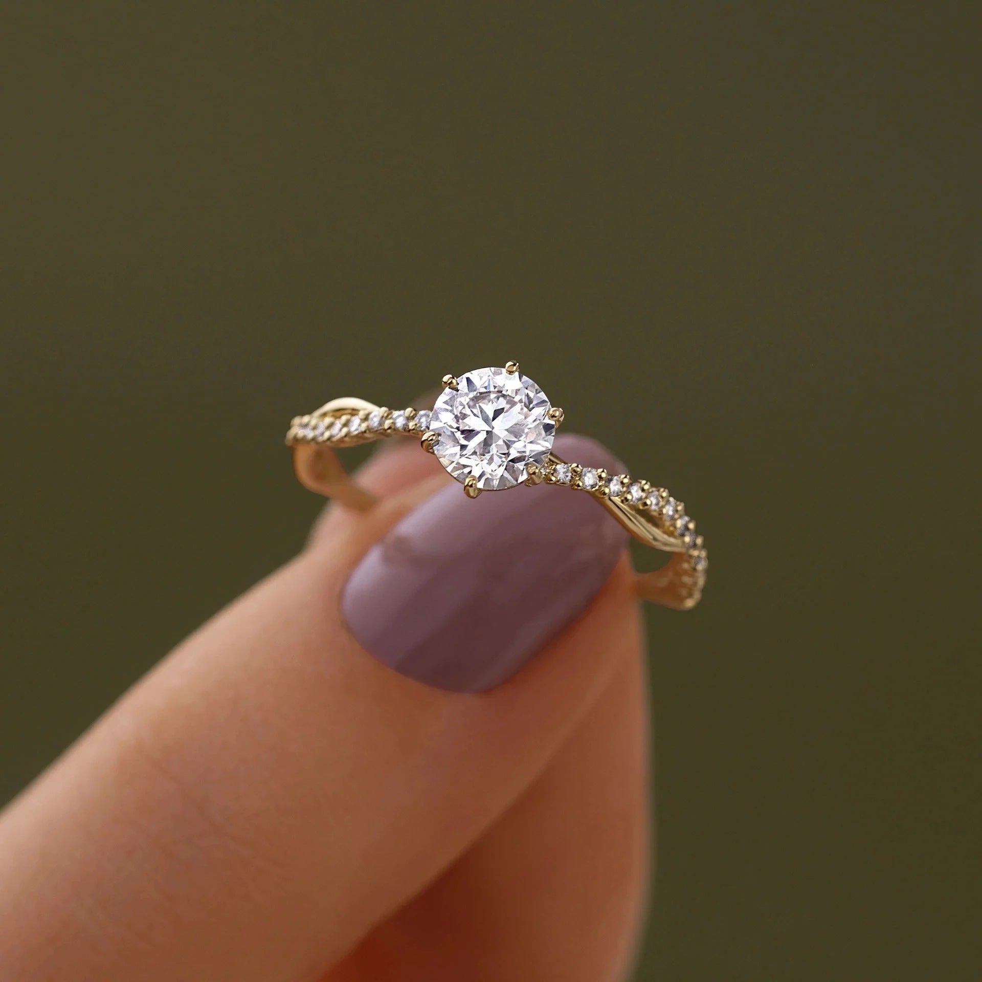 S925 Pure Silver Woven Wave Diamond Row Center Stone Ring
