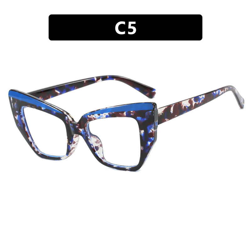 Cat's Eye Large Frame Glasses Frame Color Contrasting Ins Flat Mirror TR90 Anti Blue Light Color blocked Fashion Glasses Frame