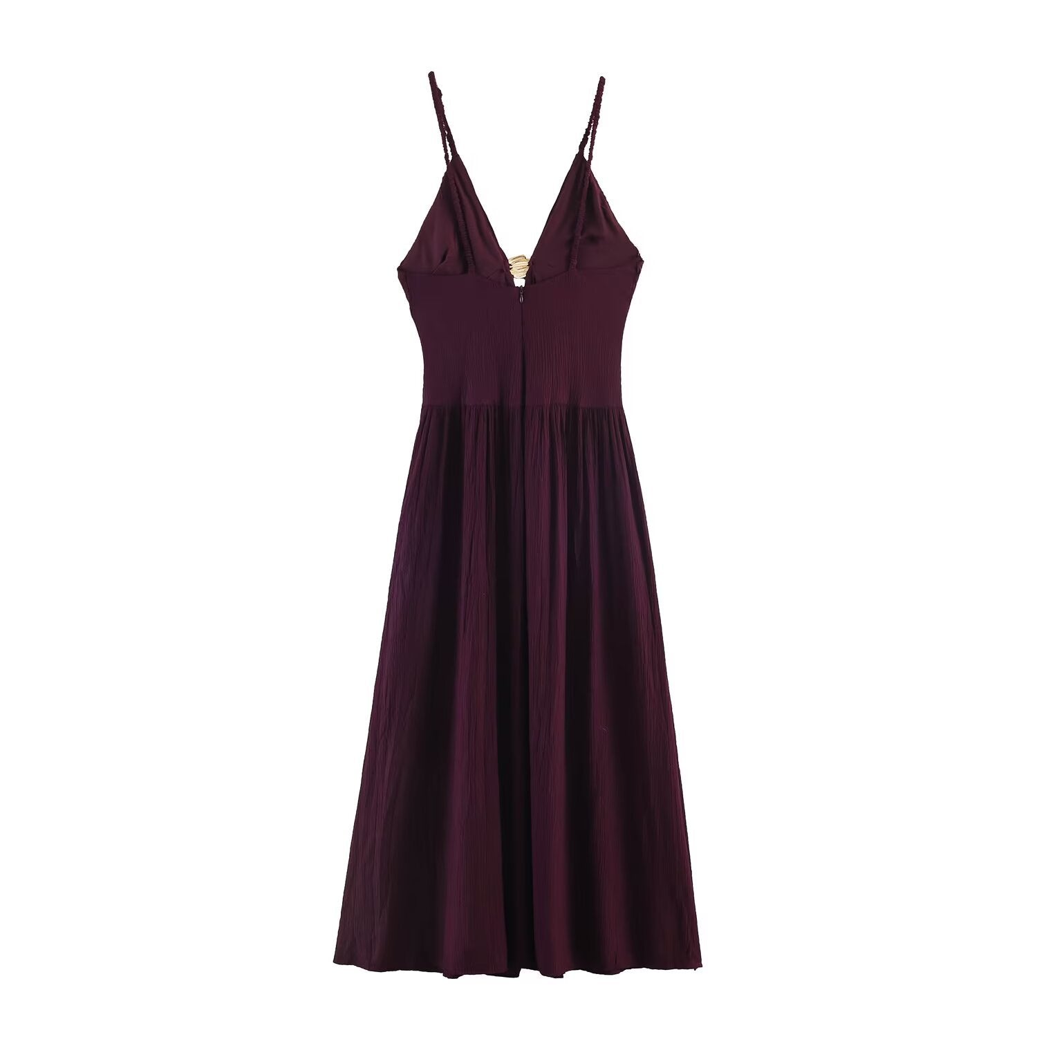 Backless accessory-decorated midi dress