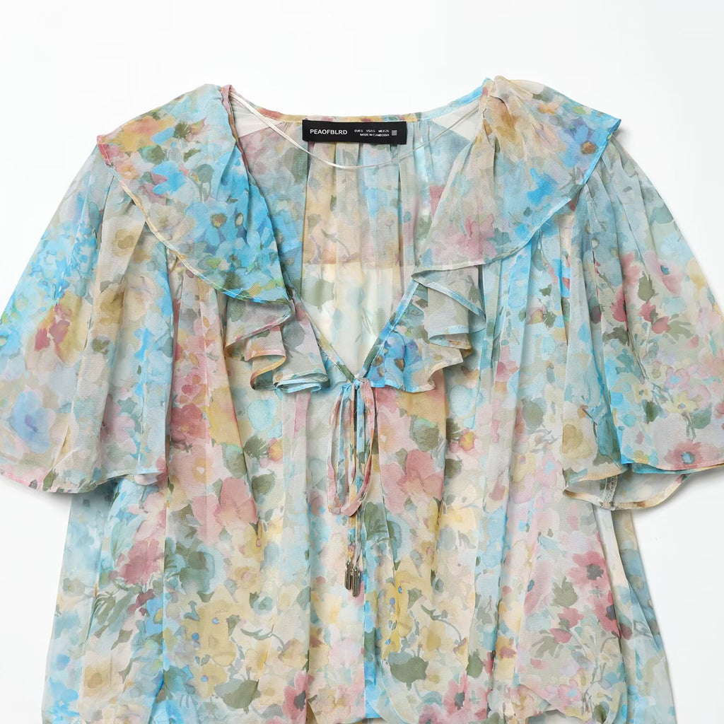 Flower printed layered decorative shirt
