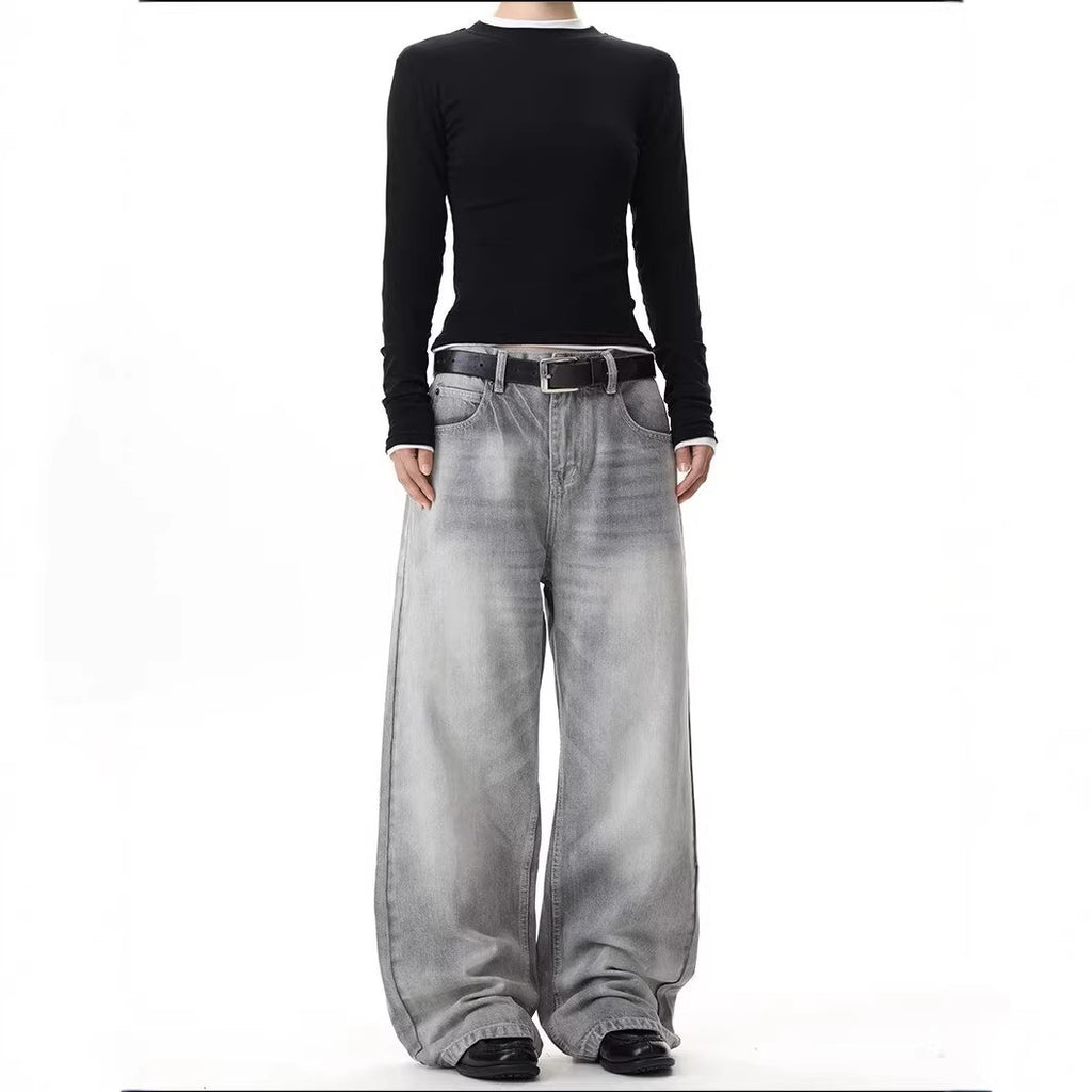 Washed Distressed Gray Green Denim Pants