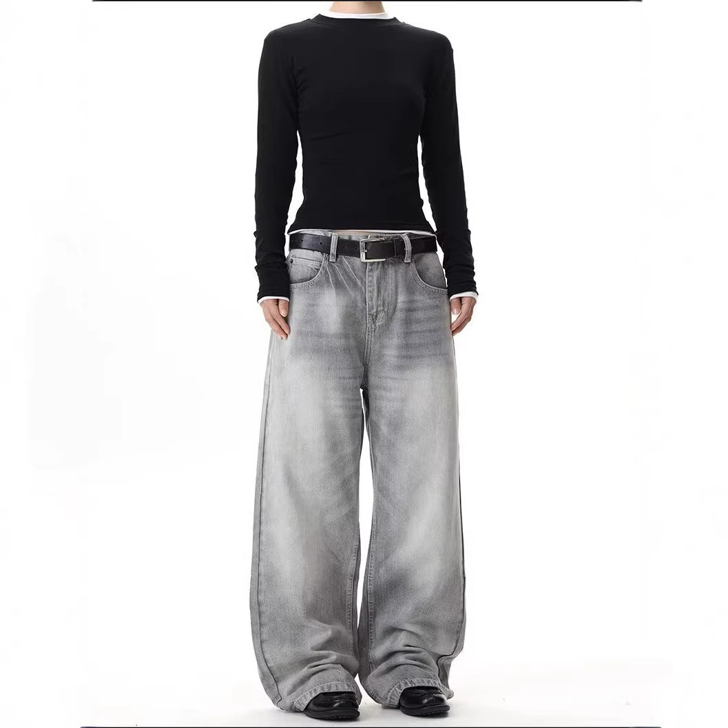 Washed Distressed Gray Green Denim Pants